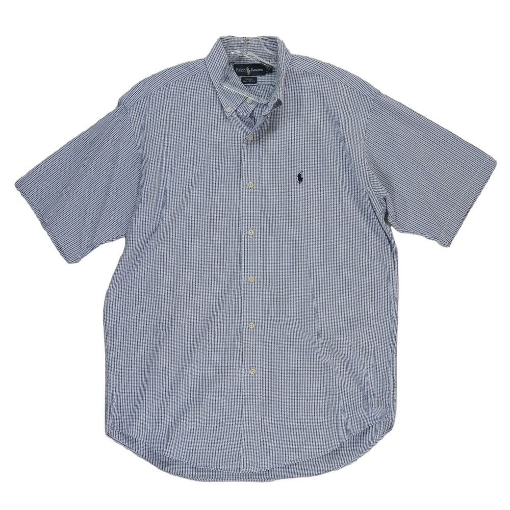 Ralph Lauren 100% Cotton Blake Button Down Shirt Men's Size Medium Blue Check SS